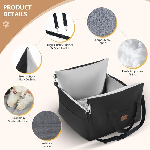 Dog Car Seat Waterproof Booster w Storage Pockets Groom Glove Small Black Gray - Picture 4 of 16